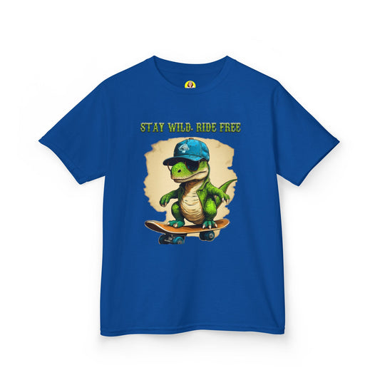 Kids Graphic Tee with Dinosaur Design, Stay Wild, Fun T-Shirt for Boys, Youth Apparel, Gift for Birthdays, Playdate Wear, Casual Style