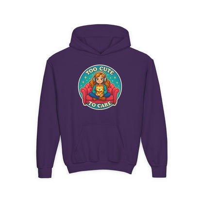 Youth Cute Pet Lover Hoodie, Cozy Animal Sweatshirt, Gifts for Kids, Birthday Present, Holiday Apparel, Too Cute to Care