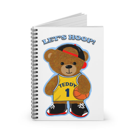 Basketball-Themed Spiral Notebook, Cute Teddy Bear Notepad for Kids, School Supplies, Gift for Young Athletes, Let's Hoop!