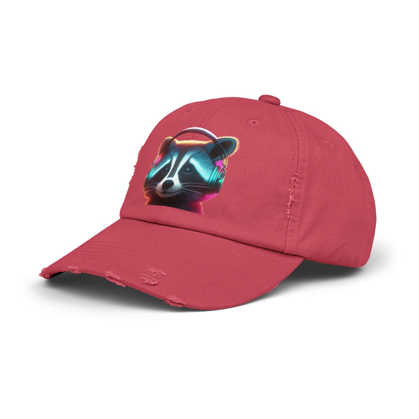 Cool Raccoon Distressed Cap | Trendy Unisex Snapback | Fun Outing Gear | Gift for Animal Lovers, Music Fans, Casual Wear