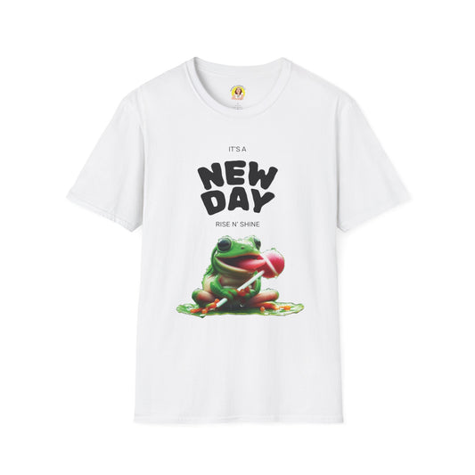 Unisex Frog Graphic T-Shirt - 'It's a New Day, Rise N' Shine'