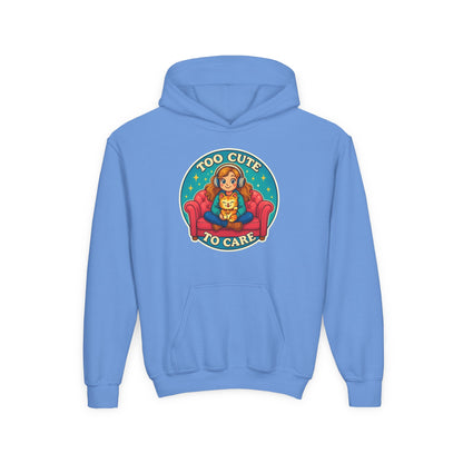 Youth Cute Pet Lover Hoodie, Cozy Animal Sweatshirt, Gifts for Kids, Birthday Present, Holiday Apparel, Too Cute to Care