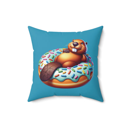 Fun Beaver Donut Pillow - Colorful Square Cushion for Kids' Rooms & Play Areas