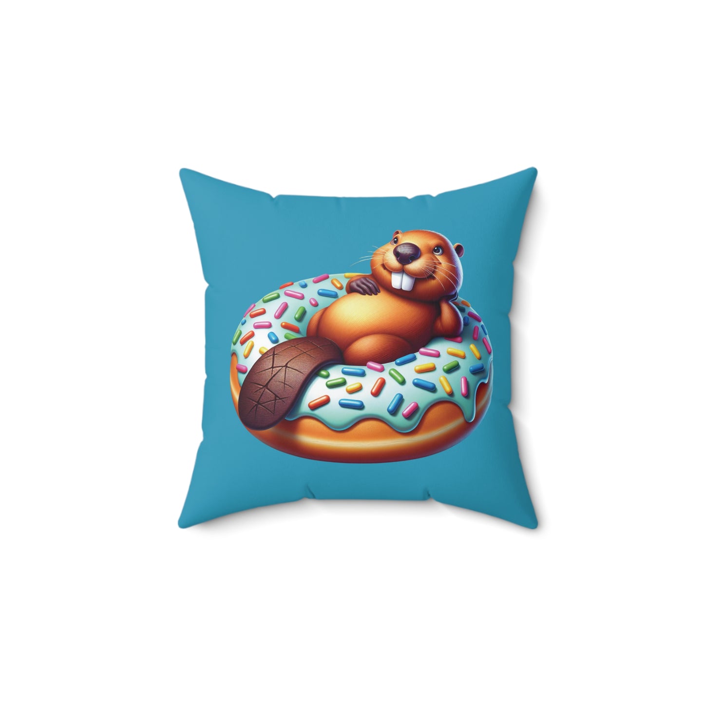 Fun Beaver Donut Pillow - Colorful Square Cushion for Kids' Rooms & Play Areas