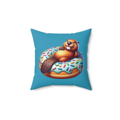 Fun Beaver Donut Pillow - Colorful Square Cushion for Kids' Rooms & Play Areas