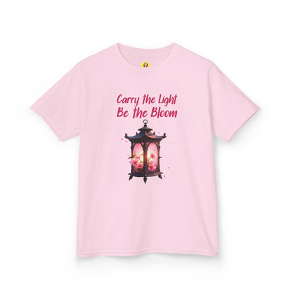Kids Inspirational Graphic Tee - "Carry the Light, Be The Bloom" - Cute Gift for Children, Birthday, Everyday Wear, Positive Message