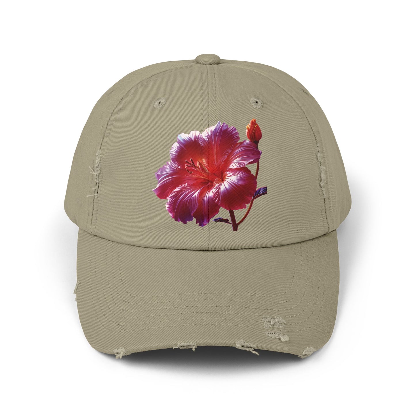 Hibiscus Flower Distressed Cap, Floral Baseball Hat, Trendy Unisex Hat, Summer Accessory, Gift for Garden Lovers, Casual Wear