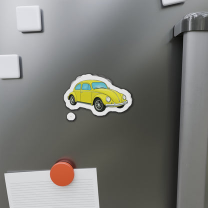 Yellow Beetle Car Die-Cut Magnet - Fun Auto Décor, Car Lover Gift, Fridge Magnet, Cute Home Accessories, Retro Style Décor