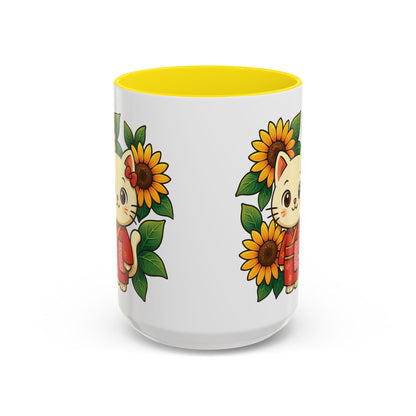 Cute Cat Floral Accent Coffee Mug - Kitty Lover Gift, Tea Cup, Home Decor, Anime Inspired, Coffee Lover Gift