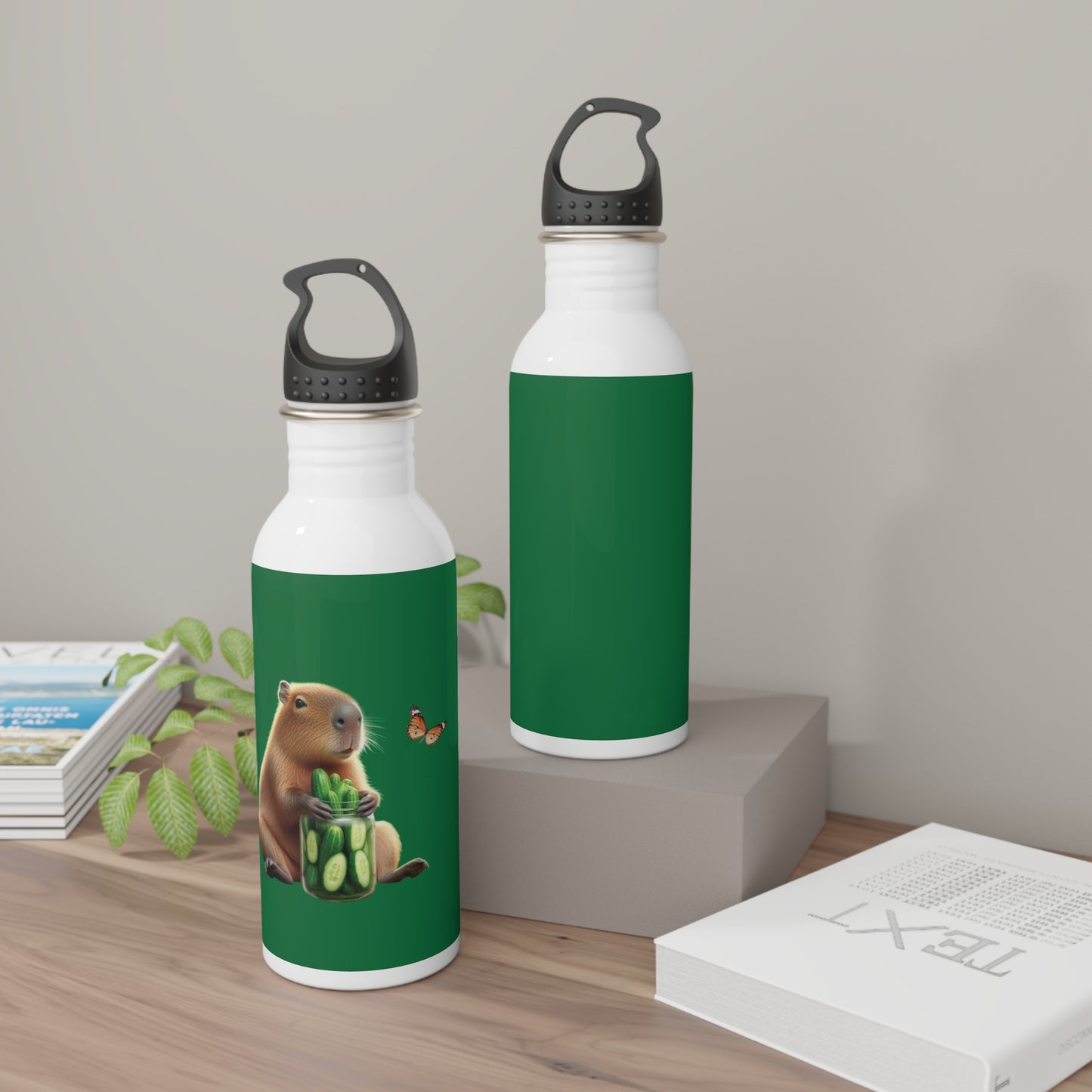 Water Bottle - Capybara Cucumber Design