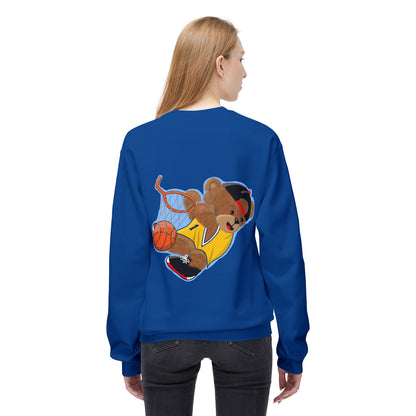 Cute Teddy Bear Basketball Crewneck Sweatshirt, Unisex Retro Fleece Top, Perfect Gift for Sports Lovers, Cozy Layering Piece, Fun Streetwear
