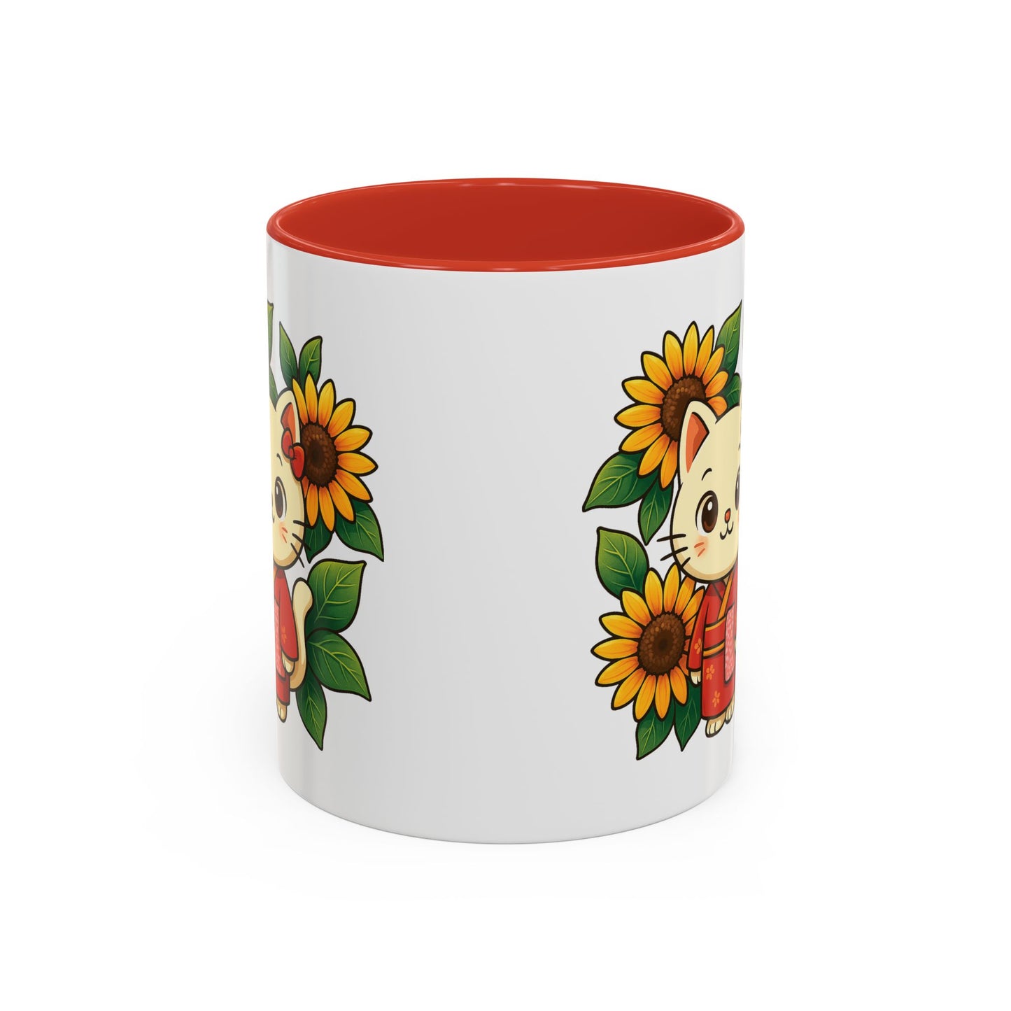 Cute Cat Floral Accent Coffee Mug - Kitty Lover Gift, Tea Cup, Home Decor, Anime Inspired, Coffee Lover Gift