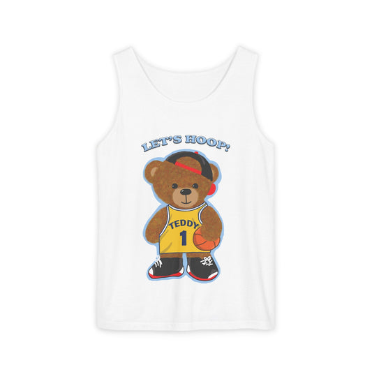 Let's Hoop Teddy Bear Unisex Tank Top | Basketball Shirt, Summer Fashion, Gift for Sports Lovers, Cute Youth Apparel, Athletic Wear