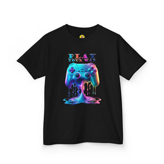 Colorful Gaming Tee for Kids, Play Your Way Gift, Youth Graphic Shirt, Fun Vintage Style, Playful T-Shirt for Gaming Enthusiasts