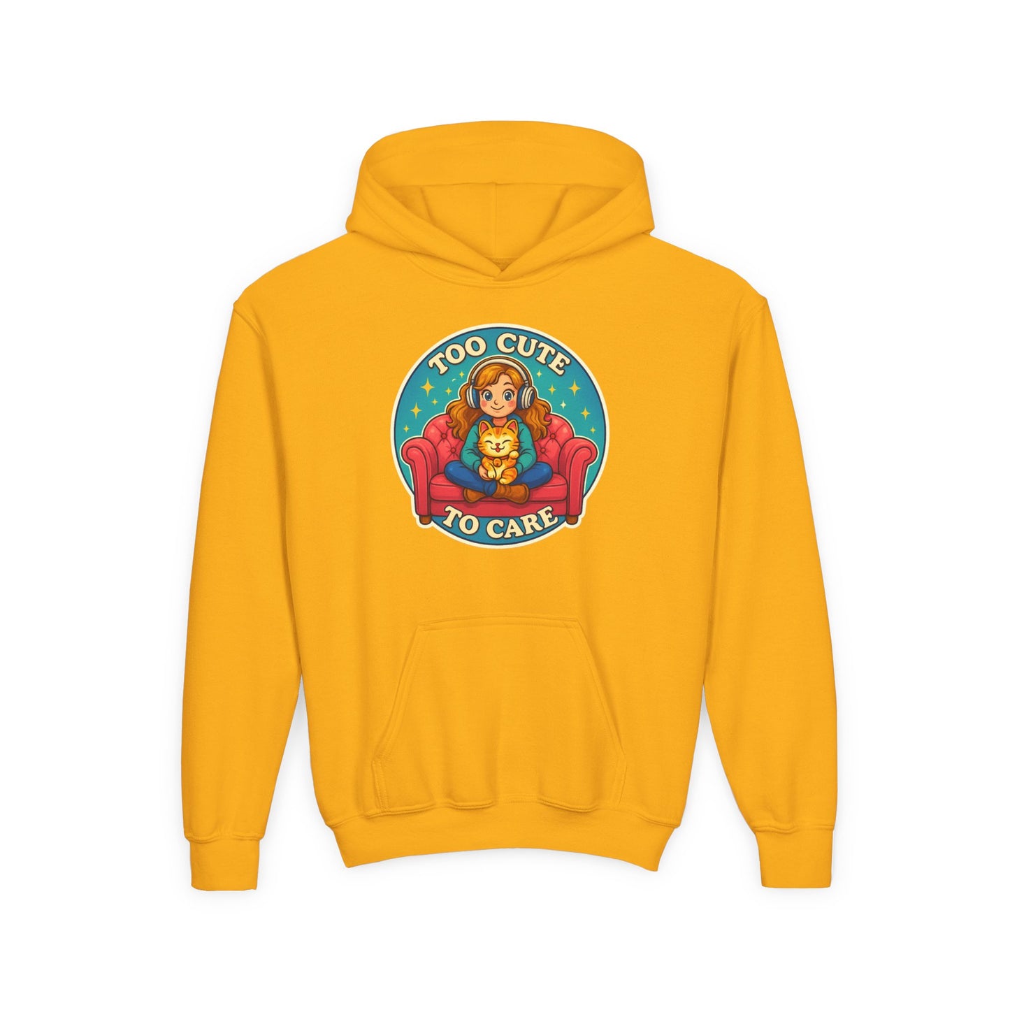 Youth Cute Pet Lover Hoodie, Cozy Animal Sweatshirt, Gifts for Kids, Birthday Present, Holiday Apparel, Too Cute to Care