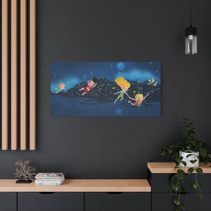 Whimsical Night Sky Canvas Art, Kids' Room Decor, Playful Wall Art, Dreamy Decor for Children, Magical Nighttime Scene