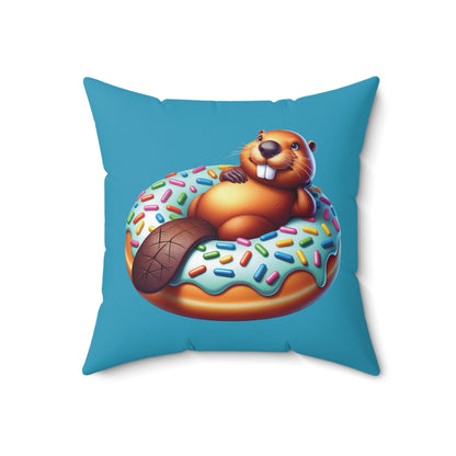 Fun Beaver Donut Pillow - Colorful Square Cushion for Kids' Rooms & Play Areas