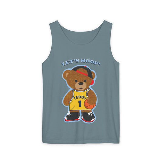 Let's Hoop Teddy Bear Unisex Tank Top | Basketball Shirt, Summer Fashion, Gift for Sports Lovers, Cute Youth Apparel, Athletic Wear