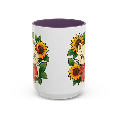 Cute Cat Floral Accent Coffee Mug - Kitty Lover Gift, Tea Cup, Home Decor, Anime Inspired, Coffee Lover Gift