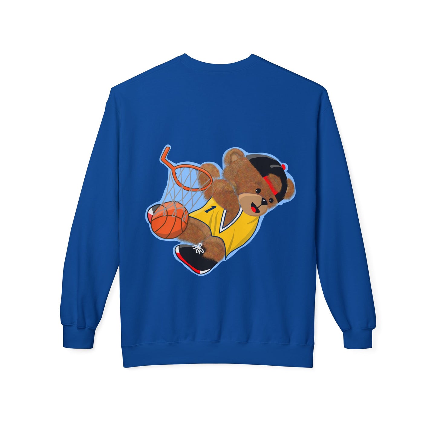 Cute Teddy Bear Basketball Crewneck Sweatshirt, Unisex Retro Fleece Top, Perfect Gift for Sports Lovers, Cozy Layering Piece, Fun Streetwear
