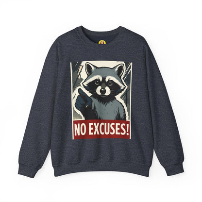 No Excuses! Raccoon Crewneck Sweatshirt, Cozy Sweatshirt for Animal Lovers, Gift for Motivation, Funny Sweatshirt, Unisex Fashion