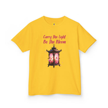 Kids Inspirational Graphic Tee - "Carry the Light, Be The Bloom" - Cute Gift for Children, Birthday, Everyday Wear, Positive Message