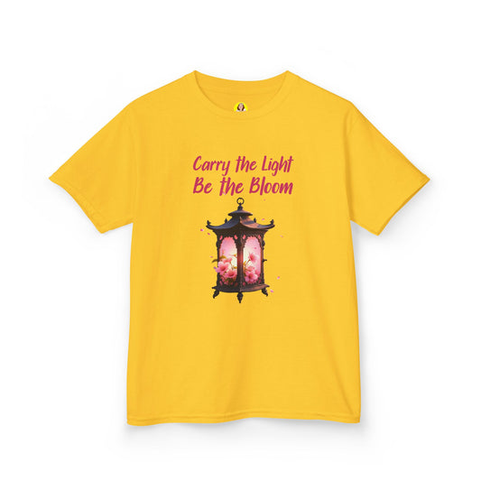 Kids Inspirational Graphic Tee - "Carry the Light, Be The Bloom" - Cute Gift for Children, Birthday, Everyday Wear, Positive Message