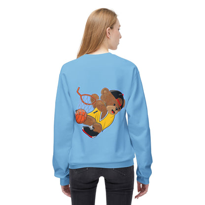 Cute Teddy Bear Basketball Crewneck Sweatshirt, Unisex Retro Fleece Top, Perfect Gift for Sports Lovers, Cozy Layering Piece, Fun Streetwear