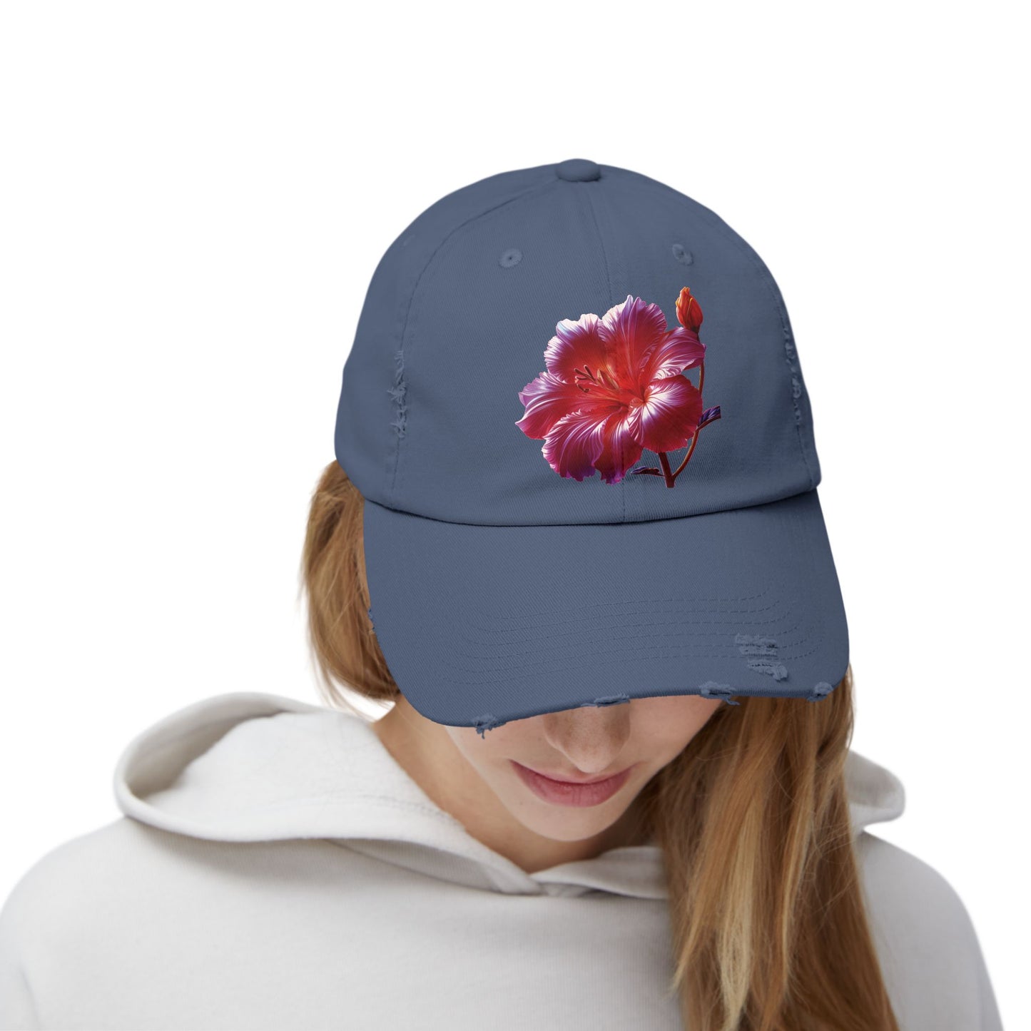 Hibiscus Flower Distressed Cap, Floral Baseball Hat, Trendy Unisex Hat, Summer Accessory, Gift for Garden Lovers, Casual Wear