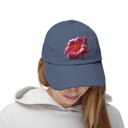 Hibiscus Flower Distressed Cap, Floral Baseball Hat, Trendy Unisex Hat, Summer Accessory, Gift for Garden Lovers, Casual Wear