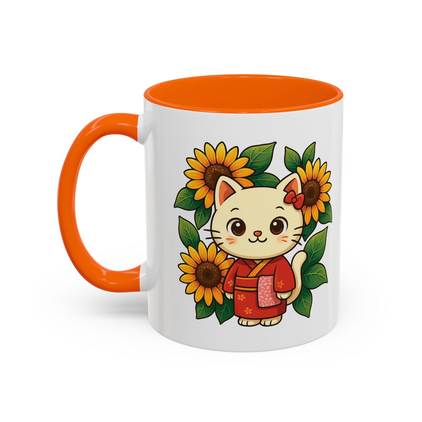 Cute Cat Floral Accent Coffee Mug - Kitty Lover Gift, Tea Cup, Home Decor, Anime Inspired, Coffee Lover Gift