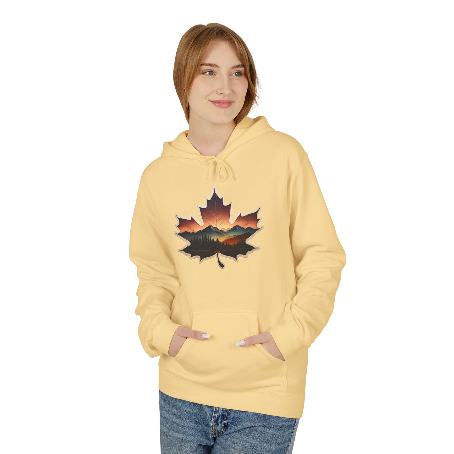 Cozy Sunset Maple Leaf Hoodie | Fall Fashion, Nature Lover Gift, Warmth for Fall, Outdoor Adventure, Comfortable Wear