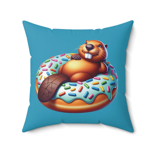Fun Beaver Donut Pillow - Colorful Square Cushion for Kids' Rooms & Play Areas