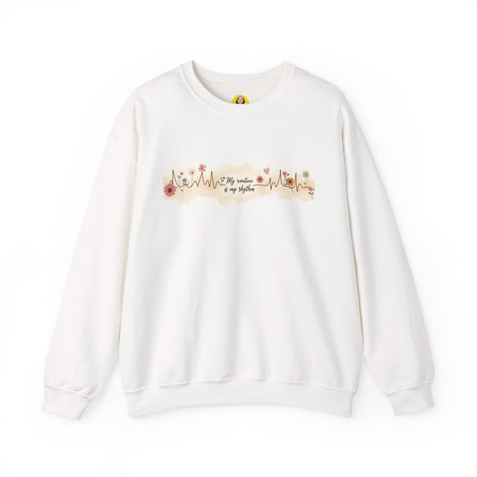 Floral Heartbeat Crewneck Sweatshirt - Cozy Gift for Music Lovers, Unisex Sweatshirt for Birthdays, Valentine's Day, Self-Care