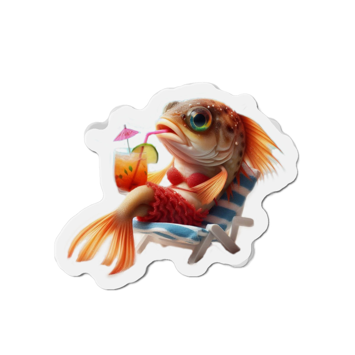 Relaxing Fish Die-Cut Magnet, Fun Fridge Decor, Unique Gift for Fish Lovers, Summer Vibe Home Accessory, Playful Kitchen Art
