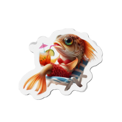 Relaxing Fish Die-Cut Magnet, Fun Fridge Decor, Unique Gift for Fish Lovers, Summer Vibe Home Accessory, Playful Kitchen Art