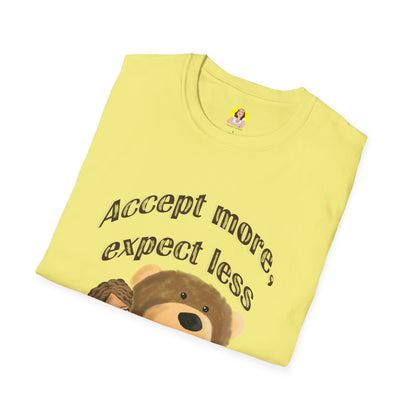 Cute Bear Graphic T-Shirt - Accept More, Expect Less - Funny Animal Tee, Gift for Friends, Cozy Casual Shirt, Birthday Gift, [...]