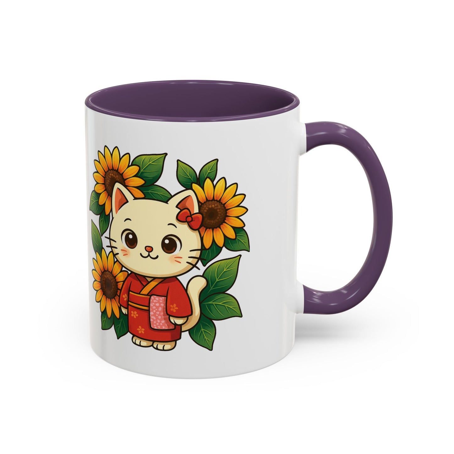 Cute Cat Floral Accent Coffee Mug - Kitty Lover Gift, Tea Cup, Home Decor, Anime Inspired, Coffee Lover Gift