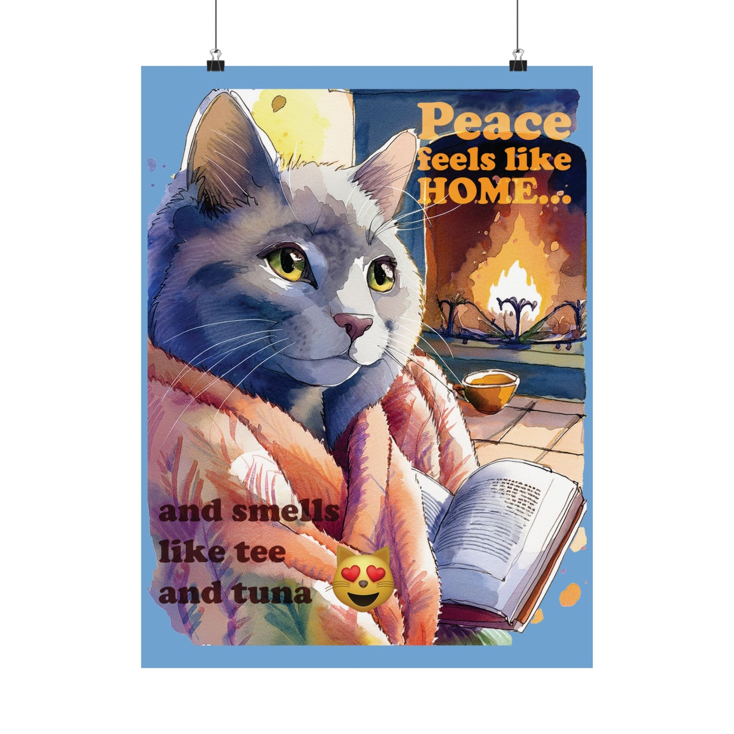 Cozy Cat Wall Art, Peace Feels Like Home Poster, Cat Lover Decor, Living Room Wall Decor, Gift for Cat Owners