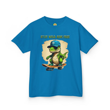 Kids Graphic Tee with Dinosaur Design, Stay Wild, Fun T-Shirt for Boys, Youth Apparel, Gift for Birthdays, Playdate Wear, Casual Style