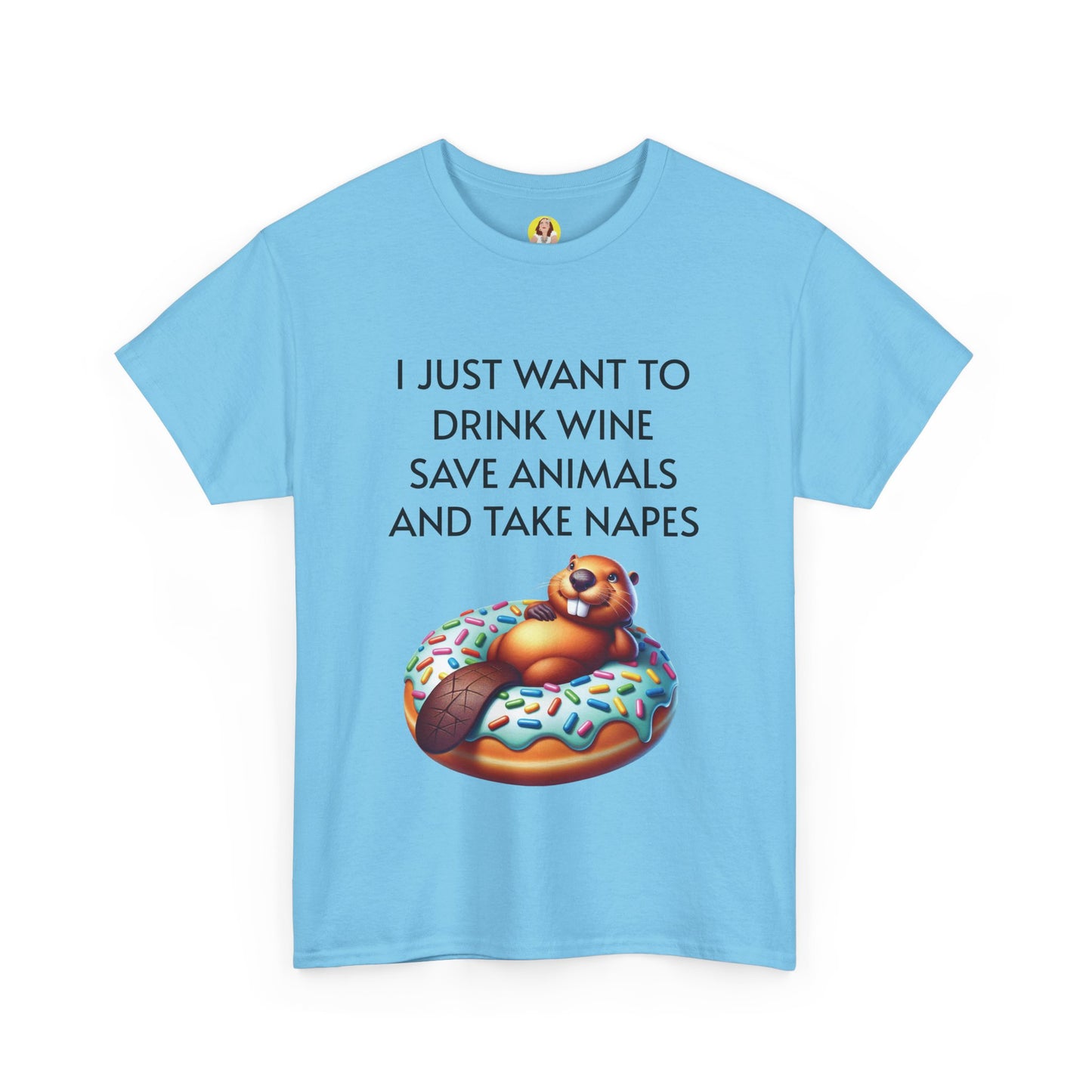 Funny Unisex Heavy Cotton Tee - 'I Just Want to Drink Wine, Save Animals, and Take Naps'
