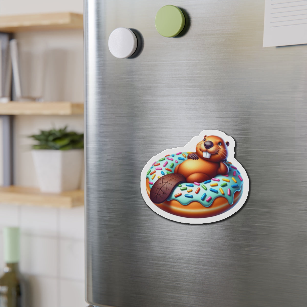 Charming Beaver Donut Die-Cut Magnet | Cute Kitchen Decor, Refrigerator Magnet, Gift for Animal Lovers, Fun Office Accessory