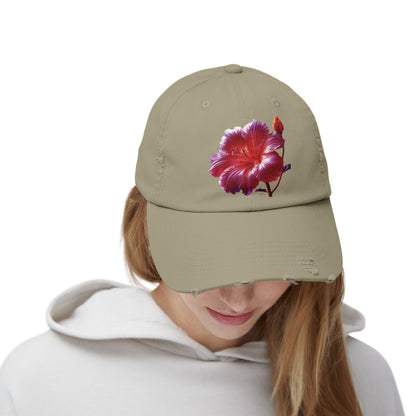 Hibiscus Flower Distressed Cap, Floral Baseball Hat, Trendy Unisex Hat, Summer Accessory, Gift for Garden Lovers, Casual Wear
