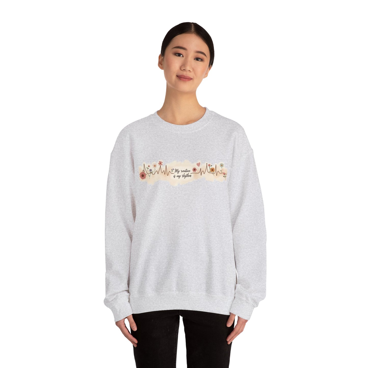 Floral Heartbeat Crewneck Sweatshirt - Cozy Gift for Music Lovers, Unisex Sweatshirt for Birthdays, Valentine's Day, Self-Care