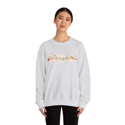 Floral Heartbeat Crewneck Sweatshirt - Cozy Gift for Music Lovers, Unisex Sweatshirt for Birthdays, Valentine's Day, Self-Care