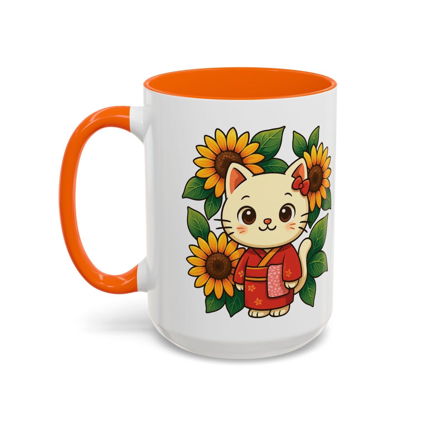 Cute Cat Floral Accent Coffee Mug - Kitty Lover Gift, Tea Cup, Home Decor, Anime Inspired, Coffee Lover Gift