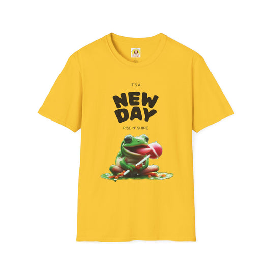Unisex Frog Graphic T-Shirt - 'It's a New Day, Rise N' Shine'