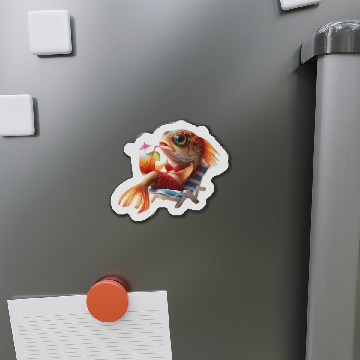 Relaxing Fish Die-Cut Magnet, Fun Fridge Decor, Unique Gift for Fish Lovers, Summer Vibe Home Accessory, Playful Kitchen Art
