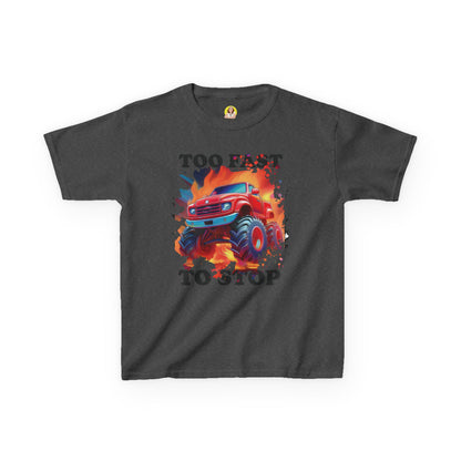 Monster Truck Kids Tee - Perfect for Birthday Parties, Road Trip, Gifts, Playtime, Too Fast to Stop Theme