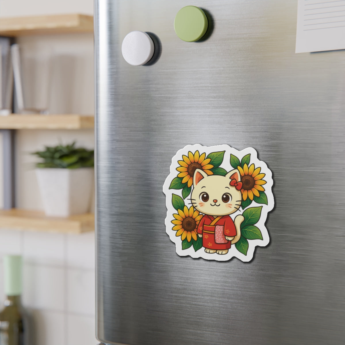 Cute Cat & Sunflower Die-Cut Magnets, Whimsical Kitchen Decor, Gift for Cat Lovers, Fridge Magnet, Spring Decor